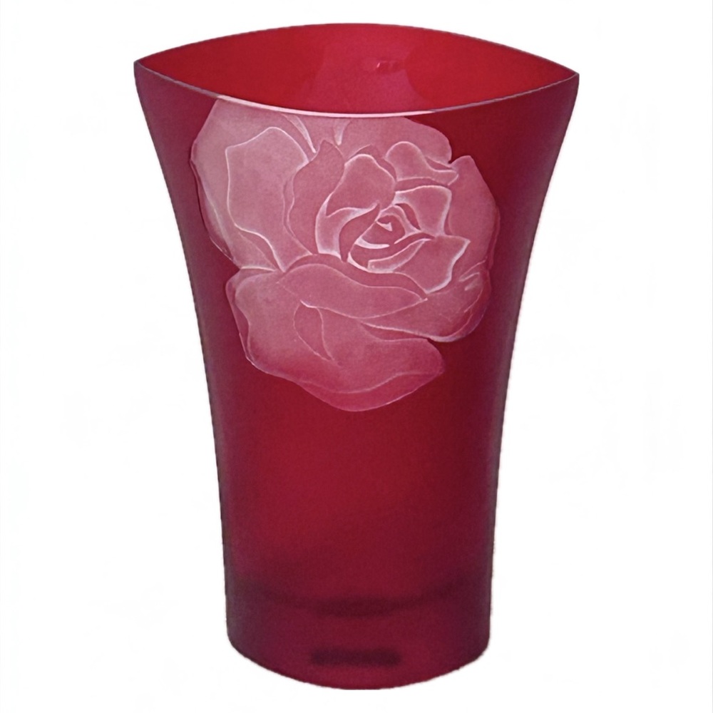 Mikasa 10" With Love Red Crystal Flair Vase White Etched Rose QP216626 Poland